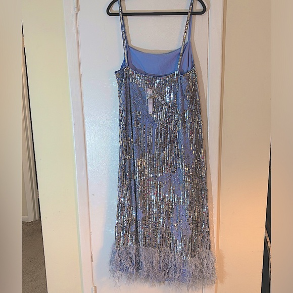 NWT ASOS Lavender, Silver Sequin Floral Midi w/ Faux Feather Hem Size 12 - Picture 8 of 16